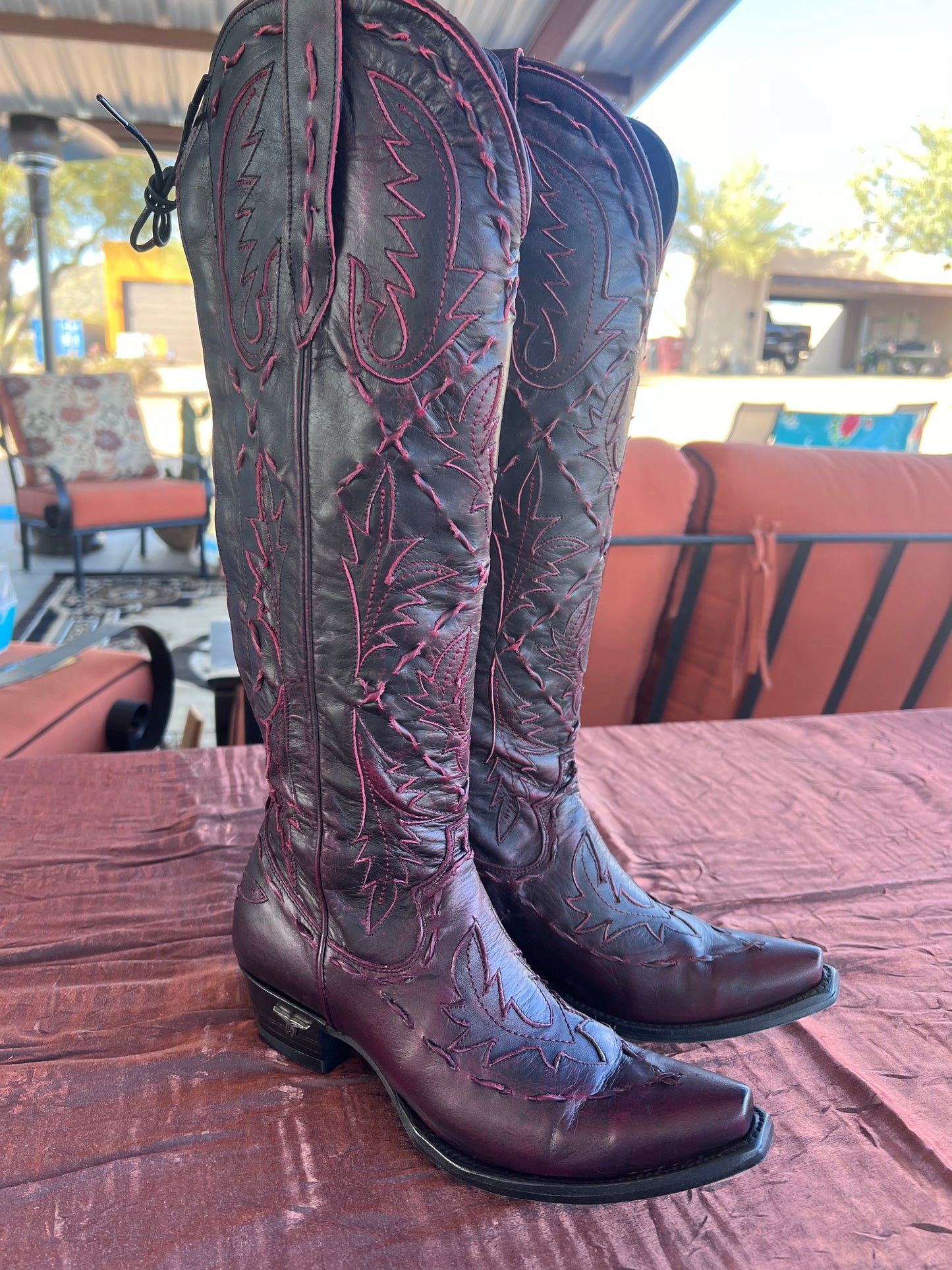 Reverie Tall Boot with Corset and Side Zip in Black Cherry