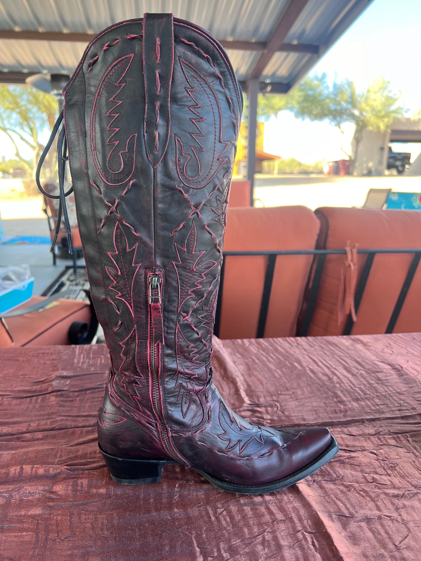 Reverie Tall Boot with Corset and Side Zip in Black Cherry