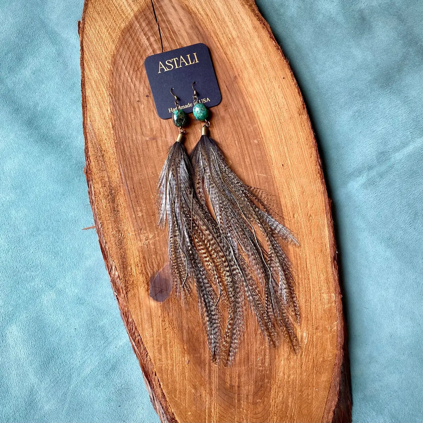 Handmade Earrings -Turquoise Stone & Feather Earrings
