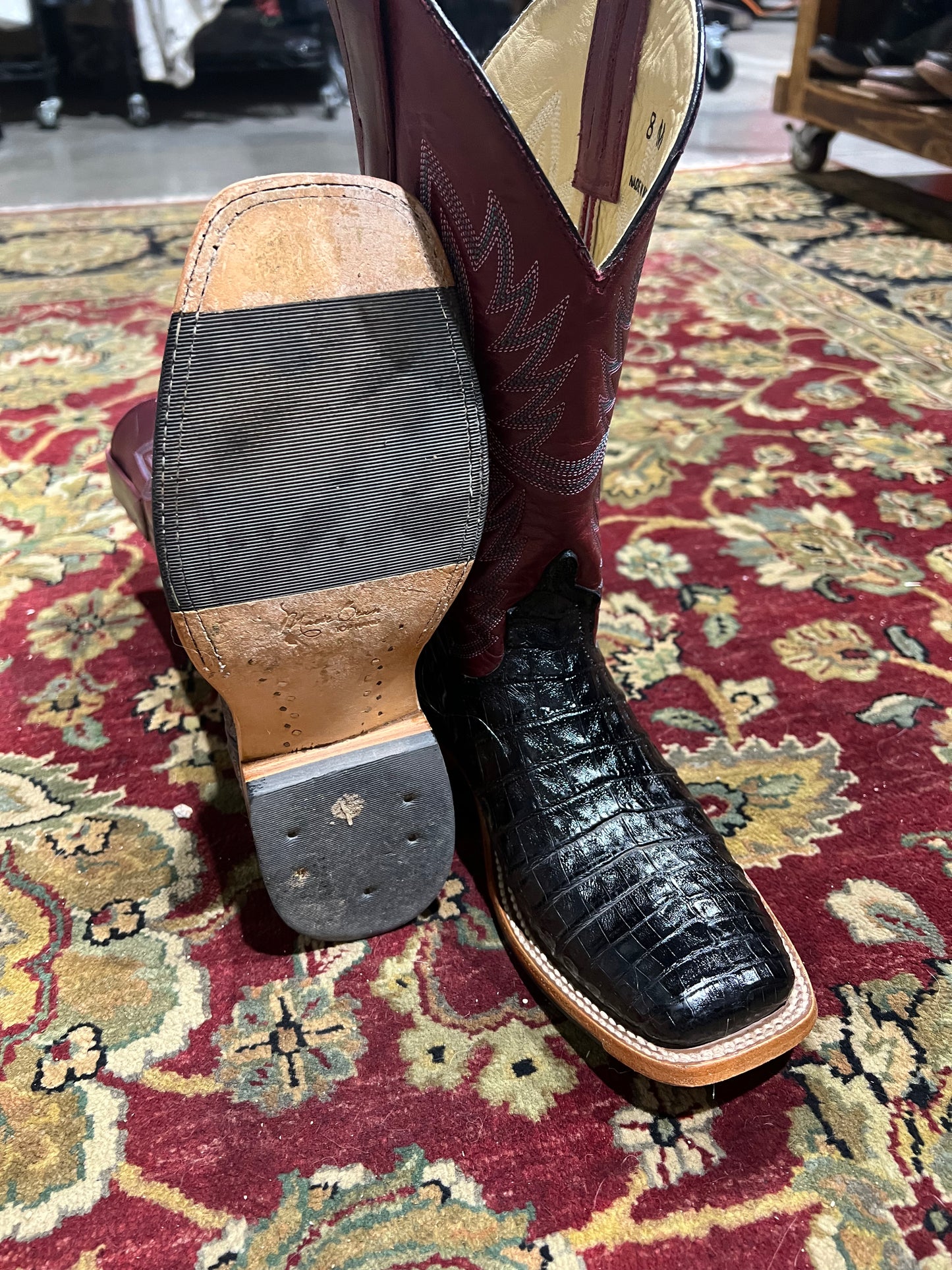 Macie Bean Exotic - Black Caiman (Square toe)