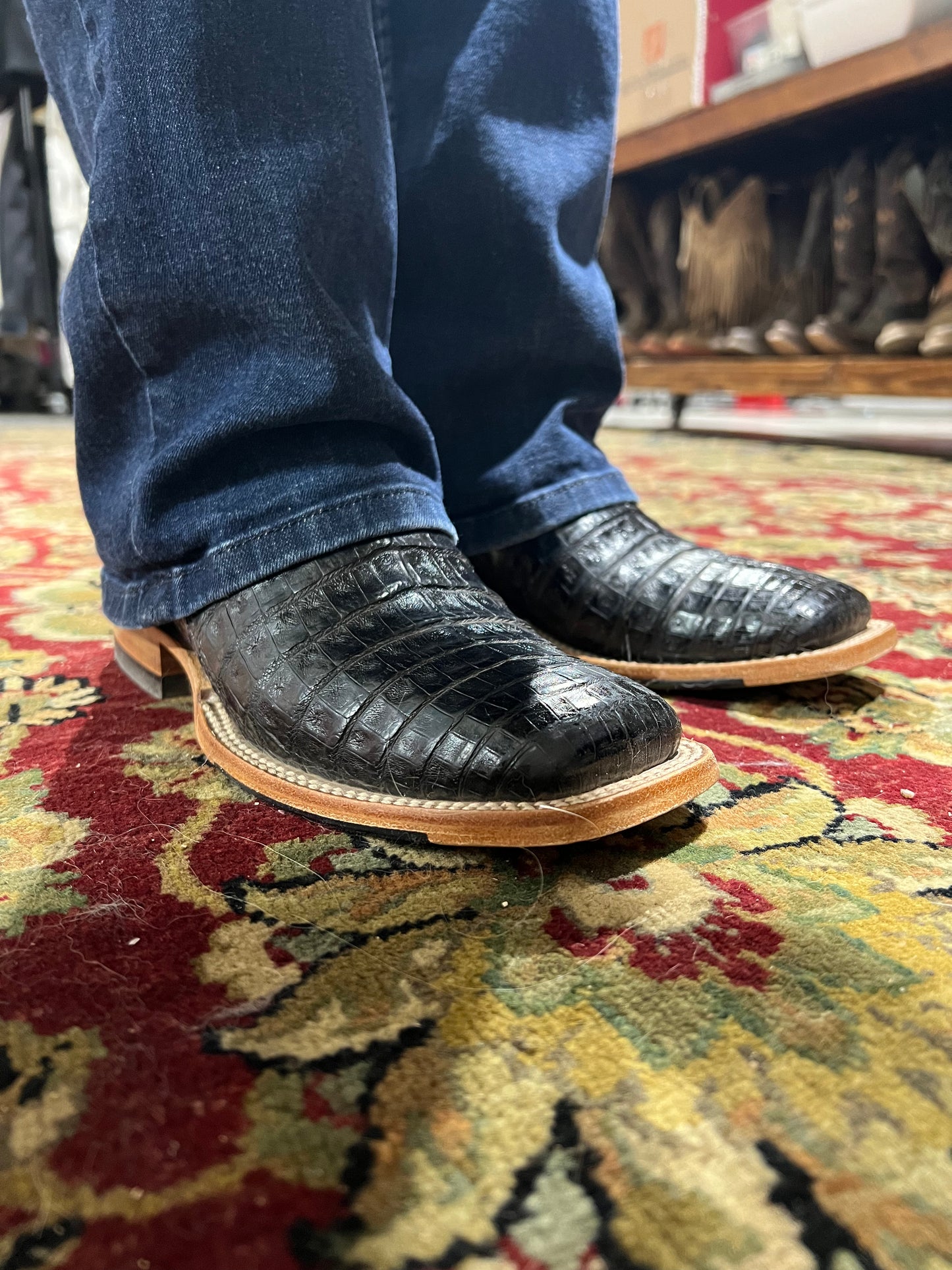Macie Bean Exotic - Black Caiman (Square toe)