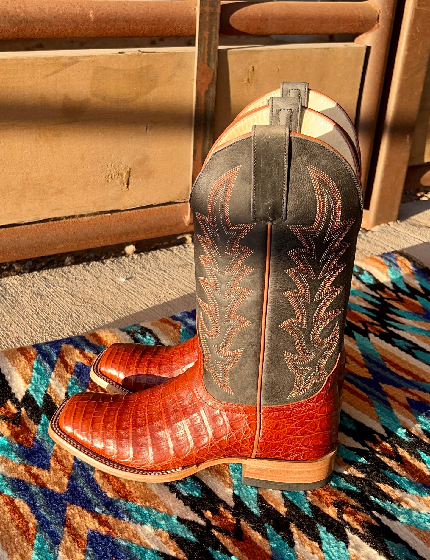 Macie Bean Exotic - Brandy Caiman with Blue Leather Upper (Square toe)