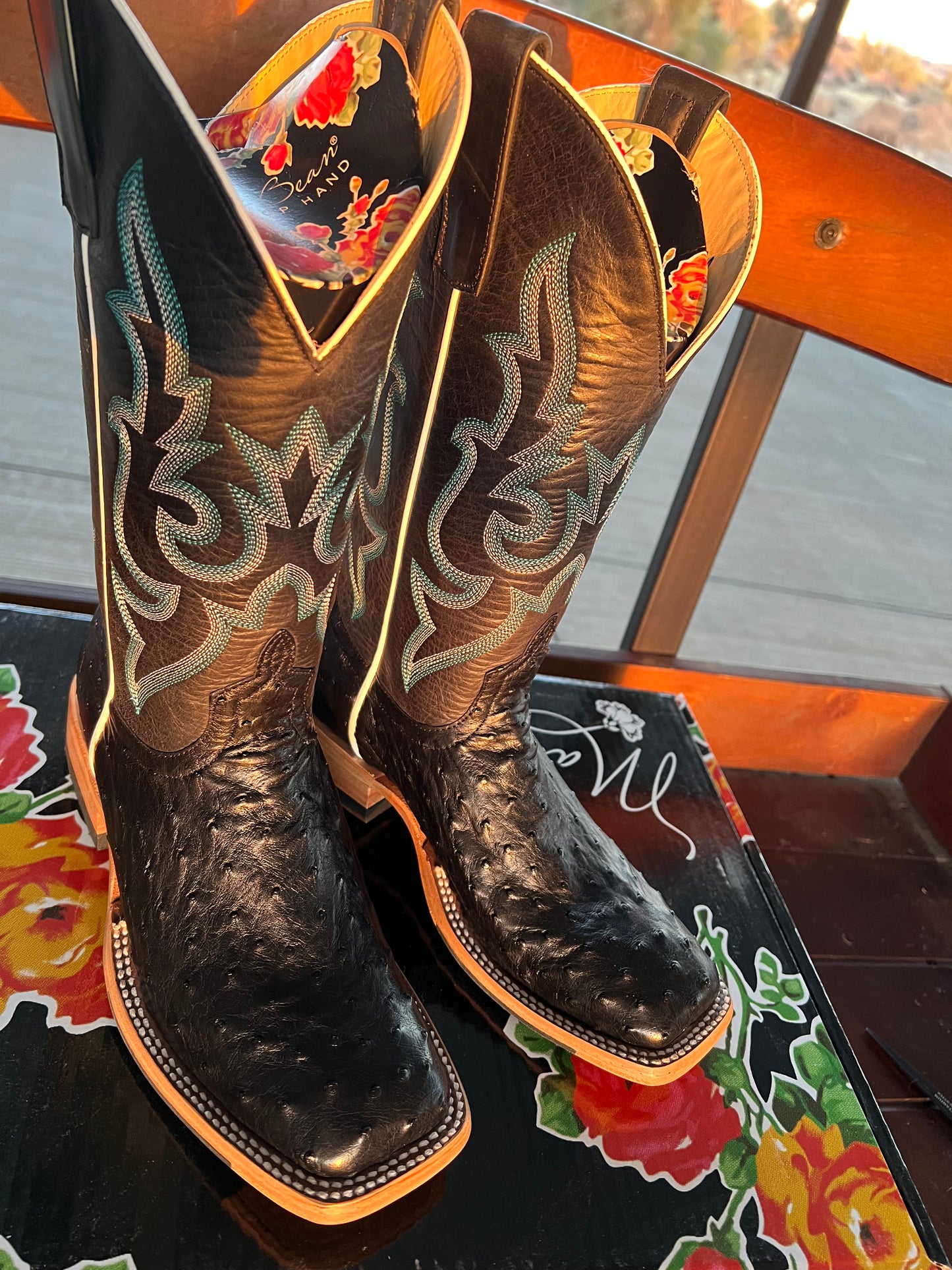 Macie Bean Exotic - Black Full Quill Ostrich (Square toe)