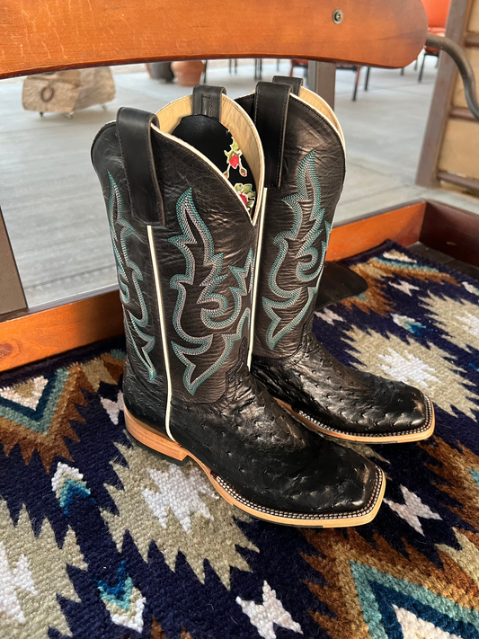 Macie Bean Exotic - Black Full Quill Ostrich (Square toe)