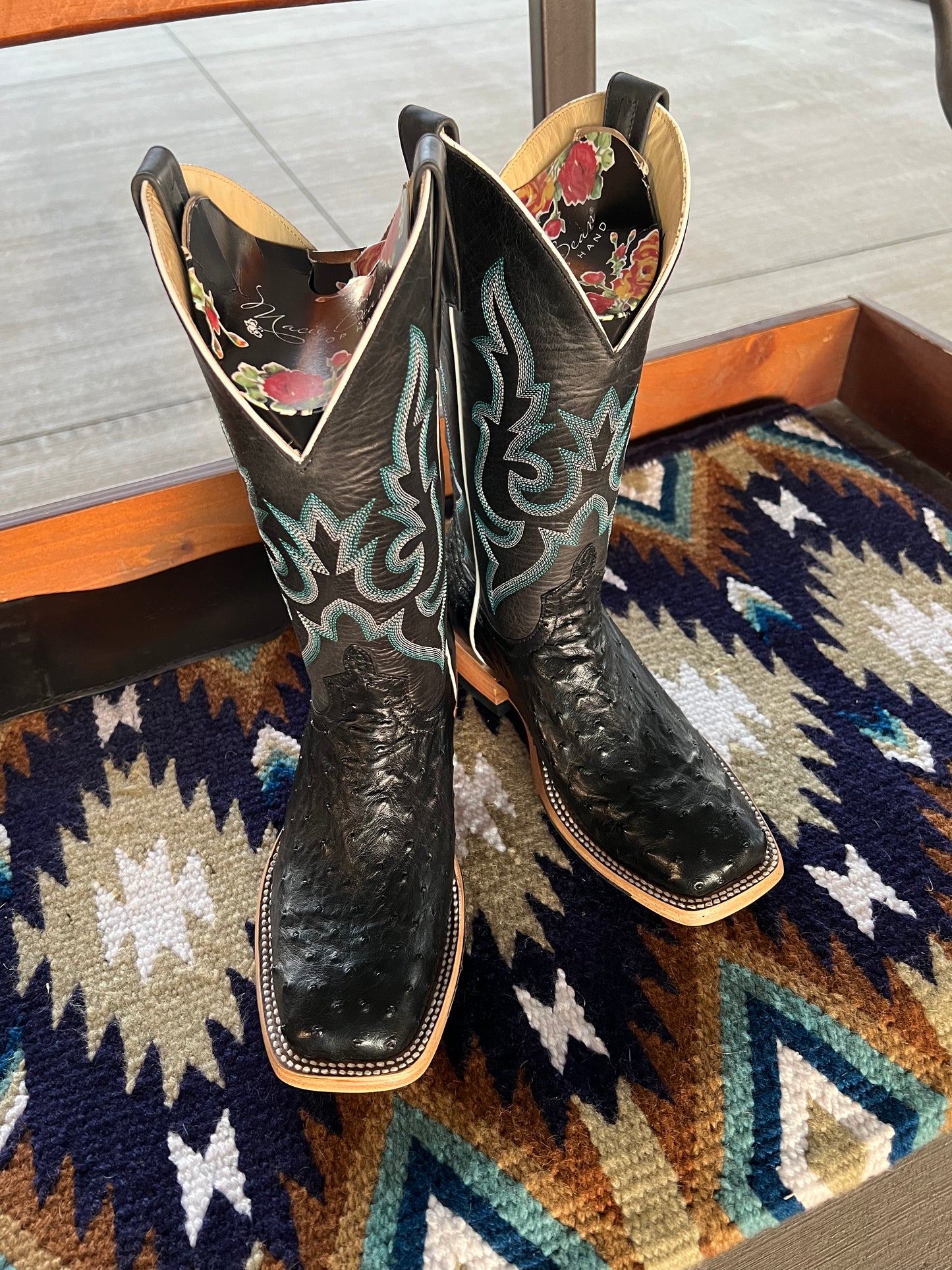 Macie Bean Exotic - Black Full Quill Ostrich (Square toe)