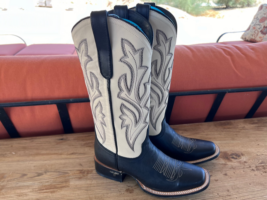Saratoga - Black & Ivory Square-toe Western Boot