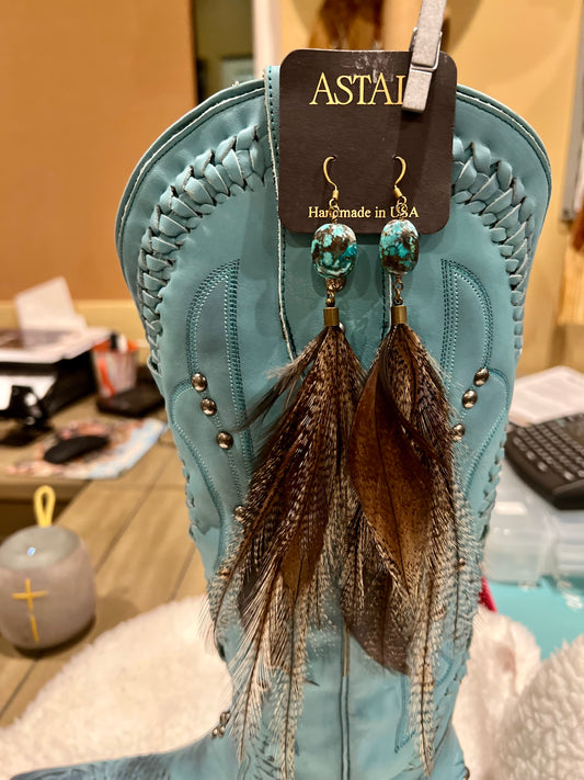 Handmade Earrings -Turquoise Stone & Feather Earrings