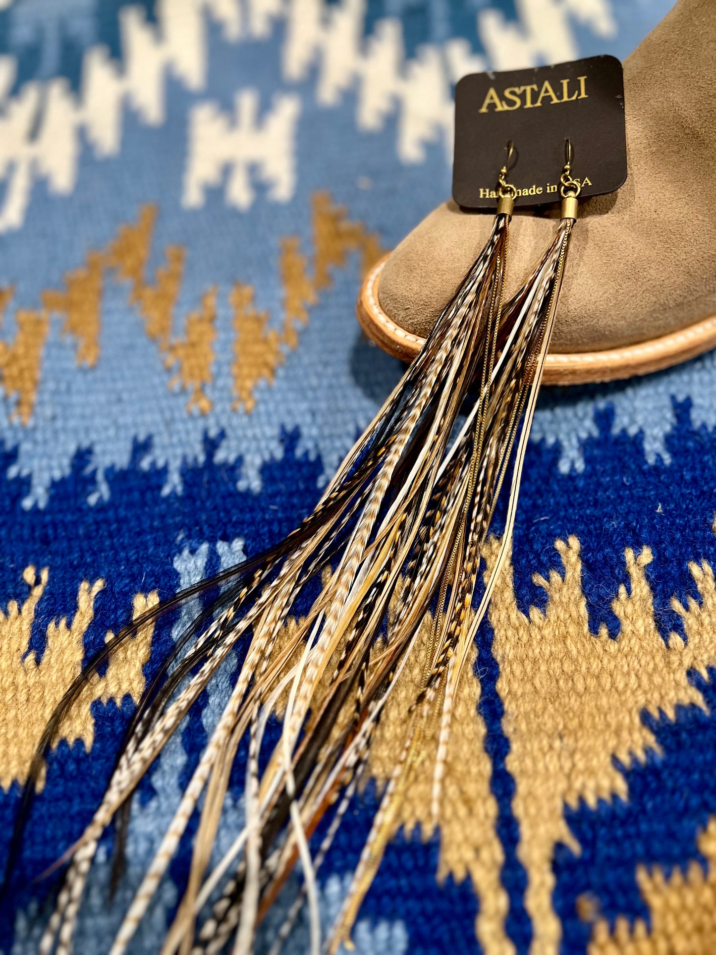 Handmade Earrings - Coque Rooster Feather mix with Antique Brass Chain