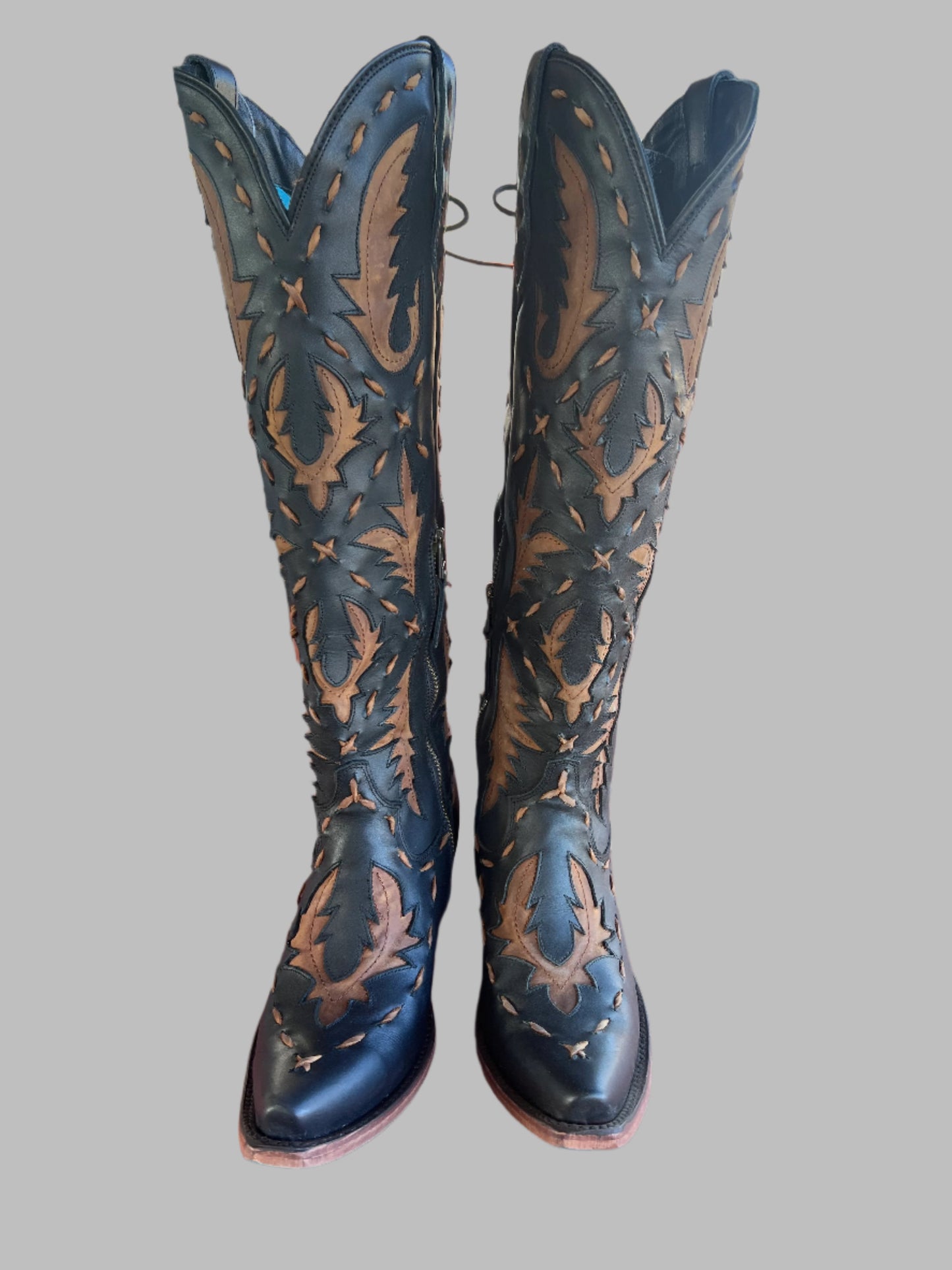 Reverie Tall Boot with Corset and Side Zip - Black/Caramel Brown