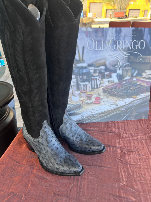 OG Mayra - Tall Black/Ash Gray Ostrich Boot
