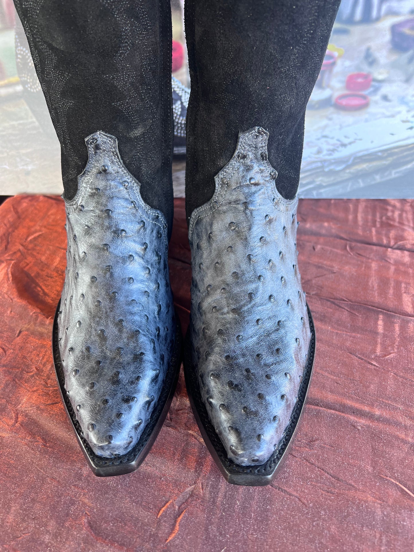 OG Mayra - Tall Black/Ash Gray Ostrich Boot