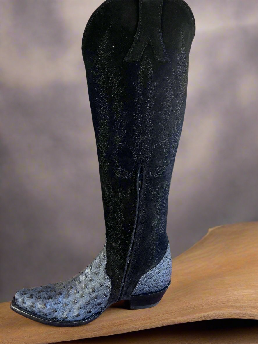 OG Mayra - Tall Black/Ash Gray Ostrich Boot